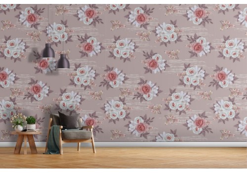 Carta da Parati fiori bianchi vintage pattern raffinato.