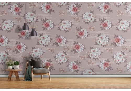 Carta da Parati fiori bianchi vintage pattern raffinato.