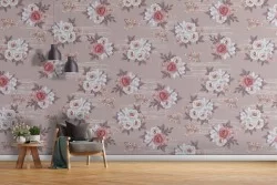 Carta da Parati fiori bianchi vintage pattern raffinato.