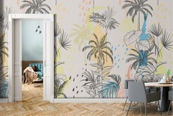 Stylized tropical palm wallpaper modern pattern.