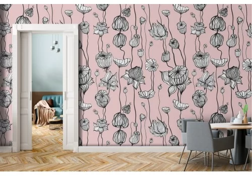 Carta da Parati fiori tropicali stilizzati natura moderna.