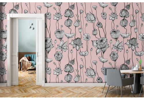 Stylized tropical flowers modern nature wallpaper.