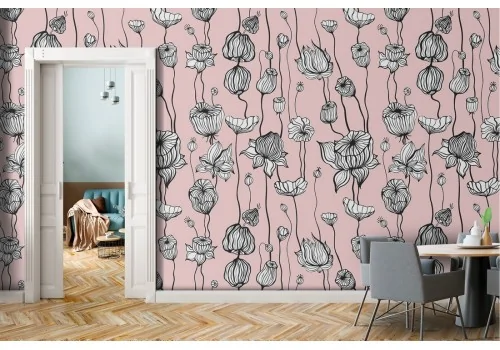 Modern nature stylized tropical flowers wallpaper.