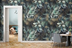 Carta da Parati foglie verdi natura astratta design moderno.