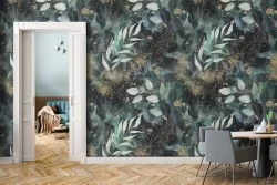 Green leaves nature abstract modern design wallpaper.