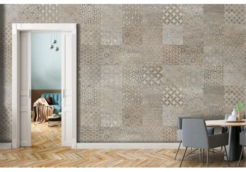 Brown vintage geometric tile wallpaper.