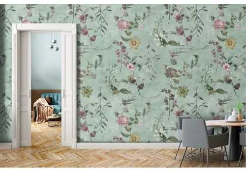 Wallpaper flowers and leaves nature vintage design.