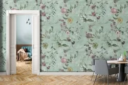 Carta da Parati fiori e foglie natura design vintage.