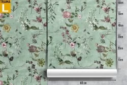 Carta da Parati fiori e foglie natura design vintage.