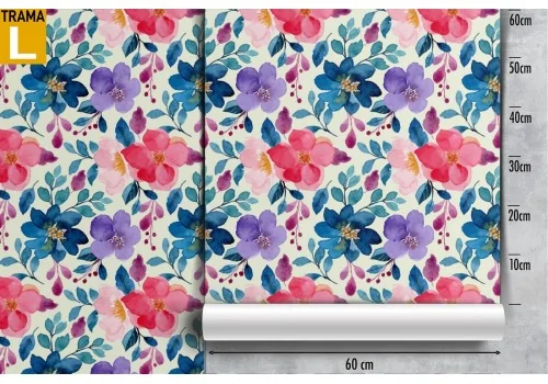 Modern nature wallpaper with pink and blue flowers. 2