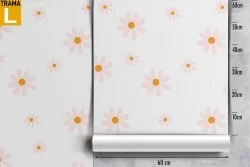 Carta da Parati fiori stilizzati rosa arancione natura.