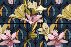 Abstract flowers and geometry vintage design wallpaper.