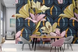 Abstract flowers and geometry vintage design wallpaper.