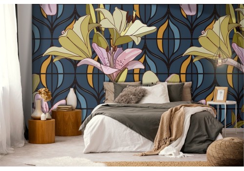 Abstract flowers and geometry vintage design wallpaper. 2