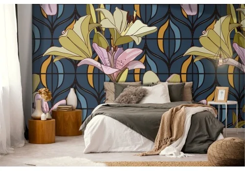 Abstract flowers and geometry vintage design wallpaper. 2