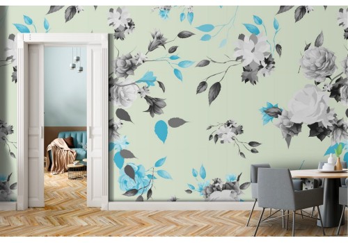 Modern nature pattern white flowers wallpaper.