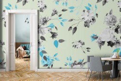 Modern nature pattern white flowers wallpaper.