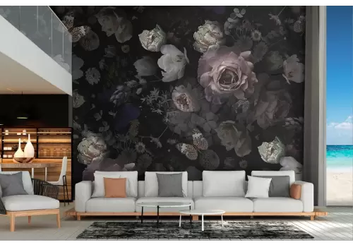 Carta da Parati composizione fiori vintage rosa e bianchi