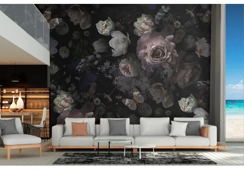 Vintage wallpaper composition of pink and white flowers