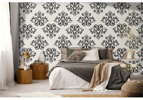 Vintage damask wallpaper pattern black.