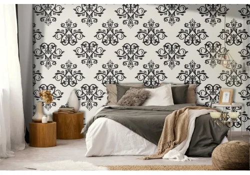 Vintage Damask Wallpaper black pattern.
