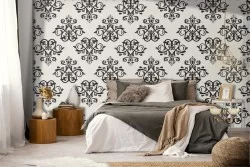 Vintage damask wallpaper pattern black.
