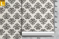 Vintage damask wallpaper pattern black.
