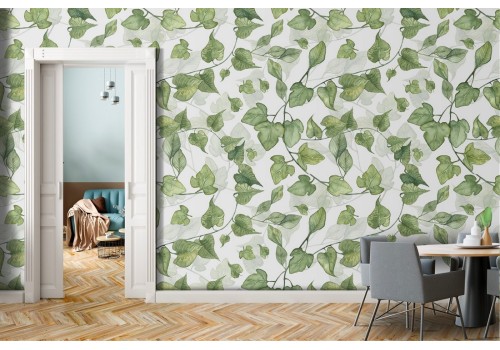 Carta da Parati foglie verdi pattern natura.