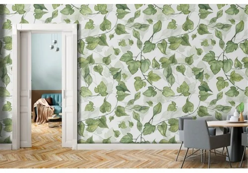 Carta da Parati foglie verdi pattern natura.