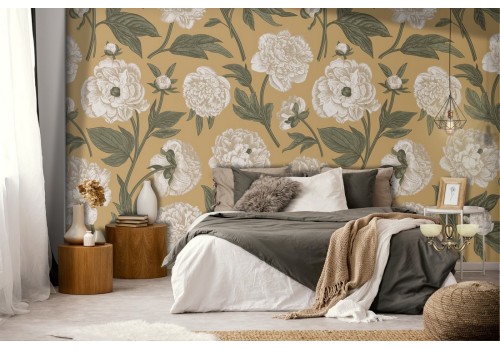 White flowers vintage design wallpaper.