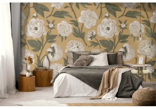 White flowers vintage design wallpaper.