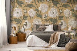 White flowers vintage design wallpaper.