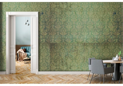 Green damask vintage wallpaper decoration.