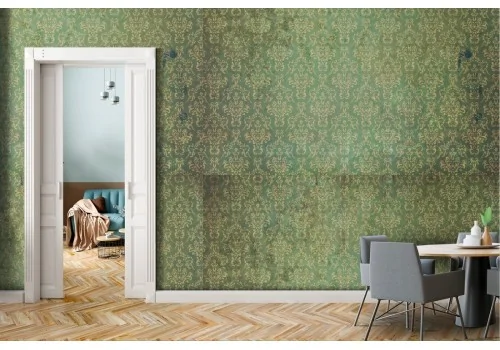 Green damask vintage wallpaper decoration.