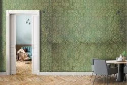 Carta da Parati decorazione vintage damasco verde.
