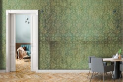 Green damask vintage wallpaper decoration.