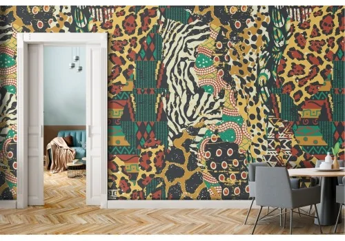 Vintage zebra tiger pattern wallpaper decoration.