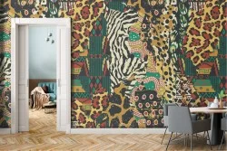 Vintage zebra tiger pattern wallpaper decoration.