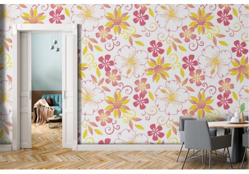 Carta da Parati fiori gialli e rosa natura moderna.