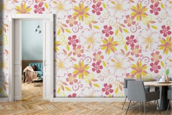 Carta da Parati fiori gialli e rosa natura moderna.