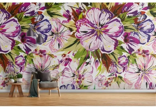 Carta da Parati fiori viola natura design moderno.