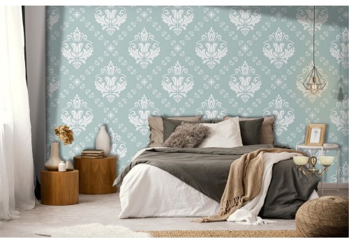 Vintage damask blue wallpaper decoration.