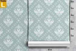 Vintage damask blue wallpaper decoration.