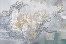 Natural plaster wallpaper with vintage leaves and animals.