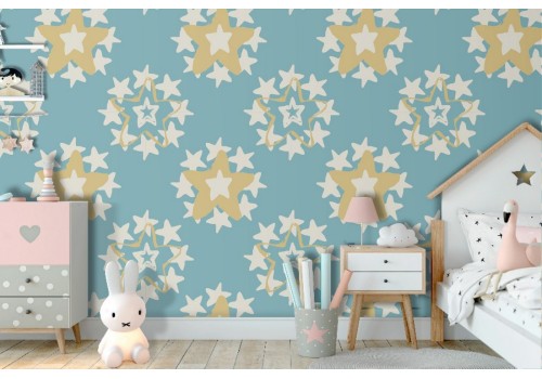 Star-patterned wallpaper decoration for children with polka dots.