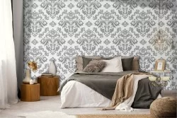 Damask gray wallpaper vintage decoration.