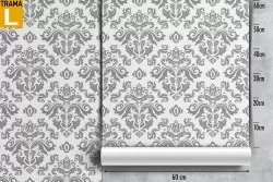 Carta da Parati damasco grigio decorazione vintage.