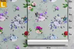 Carta da Parati fiori azzurro natura vintage.