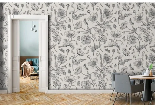 Wallpaper with stylized flowers vintage nature pattern.