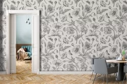 Wallpaper stylized flowers vintage nature pattern.